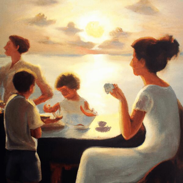 Gemütlich mit meiner Familie frühstücken den Tag dann gemeinsam am Meer verbringen